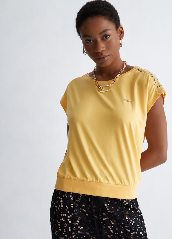 Yellow Women's Liu Jo With Lace Details T Shirts | QRS-518930